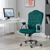 Vinsetto Velvet Computer Chair, Button Tufted Desk Chair with Swivel Wheels, Adjustable Height, Green(m-1)