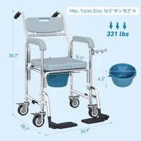 HOMCOM Rolling Shower Wheelchair for Seniors, Bedside Commode Chair with Locking Wheels, Seat, Backrest, Arms, Gray(m-3)