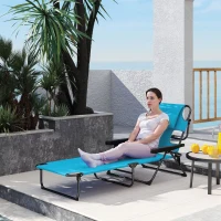 Outsunny Folding Lounge Chair w/ Reclining Back, Light Blue(m-10)