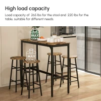 HOMCOM Industrial Bar Height Bar Table and Chairs, Kitchen Table and Chairs Set for 4, 5-Piece Breakfast Table Set(m-4)