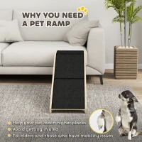 PawHut Pet Ramp Bed Steps for Dogs Cats Non-slip Carpet Top Platform Pine Wood 59"L x 16"W x 20"H Natural Wood(m-5)