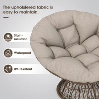 360° Swivel Ergonomic Wicker Papasan Chair with Cloud-Like Cushion, Waterproof Fabric, Adjustable Feet, 41.5" L x 33.5" W x 35.5" H, Beige+Brown(m-5)