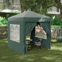 Outsunny 6.6'x6.6' Pop Up Canopy Tent with Sidewalls, Instant Sun Shelter Camping Gazebo with Carry Bag, for Outdoor, Garden, Patio, Green(m-1)