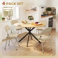 HOMCOM 4 Pack Folding Chairs with Padded Seats, Velvet Portable Party Chairs with Steel Frame, Beige(m-4)