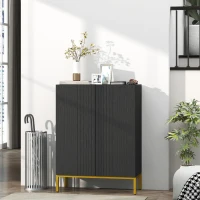 HOMCOM Shoe Storage Cabinet with Adjustable Shelves and Soft-Close Hinges, for 15-20 Pairs of Shoes, Black(m-8)