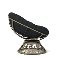 360° Swivel Ergonomic Wicker Papasan Chair with Ultra-Thick Cushion, Metal Frame, Waterproof Fabric, 40" L x 32.5" W x 35" H, Black+Brown(m-9)