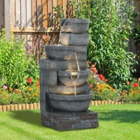Outsunny 30" Tall Outdoor Water Fountain with LED Lights, 4-Tier Resin Cascading Bowls Garden Fountain Waterfall Fountain with Pump, Grey(m-8)