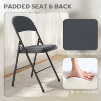 HOMCOM 4 Pack Folding Chairs with Padded Seats, Velvet Portable Party Chairs with Steel Frame, Dark Grey(m-5)