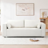 Boucle Fabric Loveseat Sofa with One-Piece Seat Frame, Extra Wide Domed Arms, 2-3 Seat Couch with 2 Pillows, 82" L x 36" W x 34" H, White(m-1)