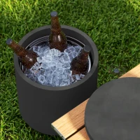 HOMCOM 2.6 Gal Outdoor Side Table, 3-In-1 Concrete Cooler Bar Table with Storage, Removable Ice Bucket and Lid, Charcoal Gray(m-9)