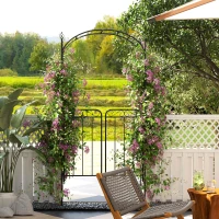 Outsunny 7' Metal Garden Arbor Arch with Scrollwork Doors for Ceremony, Weddings, Party, Backyard, Lawn(m-9)