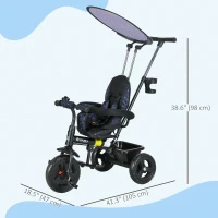 Qaba 6 in 1 Kids Tricycle with Removable Handlebar and Canopy, Navy Blue(m-3)