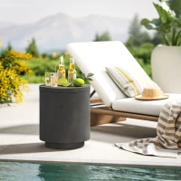 HOMCOM 2.6 Gal Outdoor Side Table, 3-In-1 Concrete Cooler Bar Table with Storage, Removable Ice Bucket and Lid, Charcoal Gray(m-10)