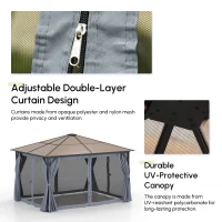 Outsunny 10' x 13' Hardtop Gazebo Aluminum Framed Marquee Party Tent Shelter with Mesh Curtains & Side Walls - Grey(m-4)