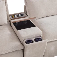 Modular Sectional Sofa with Movable Ottoman and Console, Cup Holder, USB Charger, 6-Seat U-Shaped Couch, 131" L x 59" W x 32" H, Khaki(m-11)