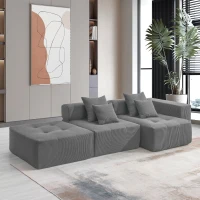 L-Shaped Tufted Modular Sectional Sofa with 4 Pillows, High-Density Foam, Minimalist Corduroy Fabric Couch, 105.5" L x 45" W x 31.5" H, Gray(m-1)