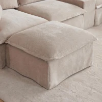 Modular Sectional Sofa with Movable Ottoman and Console, Cup Holder, USB Charger, 6-Seat U-Shaped Couch, 131" L x 59" W x 32" H, Khaki(m-12)