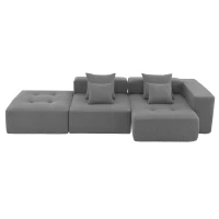 L-Shaped Tufted Modular Sectional Sofa with 4 Pillows, High-Density Foam, Minimalist Corduroy Fabric Couch, 105.5" L x 45" W x 31.5" H, Gray(m-2)