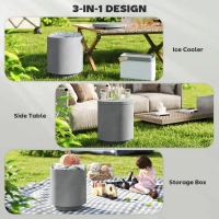 Outsunny 2.6 Gal Outdoor Side Table, 3-In-1 Concrete Cooler Bar Table with Storage, Removable Ice Bucket and Lid, Gray(m-4)