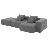 L-Shaped Tufted Modular Sectional Sofa with 4 Pillows, High-Density Foam, Minimalist Corduroy Fabric Couch, 105.5" L x 45" W x 31.5" H, Gray(m-14)