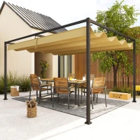 Outsunny 13' x 10' Patio Pergola with Retractable Canopy, Outdoor Sun Shelter, Yard Shade, Khaki(m-8)
