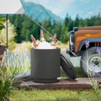 HOMCOM 2.6 Gal Outdoor Side Table, 3-In-1 Concrete Cooler Bar Table with Storage, Removable Ice Bucket and Lid, Charcoal Gray(m-8)