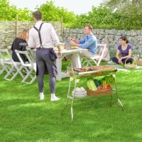 Outsunny Charcoal Barbecue Grill Stainless Steel Portable Folding Charcoal BBQ Grill Stainless Steel Camp Picnic Cooker(m-10)