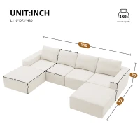 Modular U-Shaped Sectional Sofa with Ottomans, Spring Pack, Fully Compressed Luxury Cloud Chenille Floor Couch, 110" L x 72" W x 30" H, Beige(m-3)