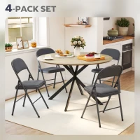 HOMCOM 4 Pack Folding Chairs with Padded Seats, Velvet Portable Party Chairs with Steel Frame, Dark Grey(m-4)