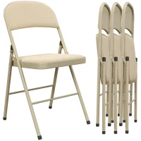 HOMCOM 4 Pack Folding Chairs with Padded Seats, Velvet Portable Party Chairs with Steel Frame, Beige(m-11)