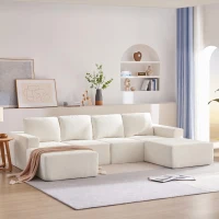 Modular U-Shaped Sectional Sofa with Ottomans, Spring Pack, Fully Compressed Luxury Cloud Chenille Floor Couch, 110" L x 72" W x 30" H, Beige(m-1)