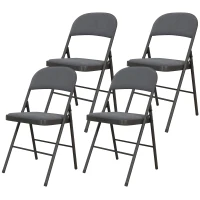 HOMCOM 4 Pack Folding Chairs with Padded Seats, Velvet Portable Party Chairs with Steel Frame, Dark Grey(m-2)