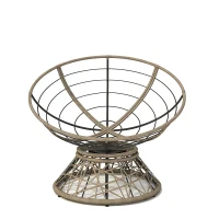 360° Swivel Ergonomic Wicker Papasan Chair with Ultra-Thick Cushion, Metal Frame, Waterproof Fabric, 40" L x 32.5" W x 35" H, Black+Brown(m-10)
