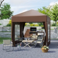 Outsunny 6.6'x6.6' Pop Up Canopy Tent with Sidewalls, Instant Sun Shelter Camping Gazebo with Carry Bag, Brown(m-1)