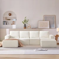 Modular U-Shaped Sectional Sofa with Ottomans, Spring Pack, Fully Compressed Luxury Cloud Chenille Floor Couch, 110" L x 72" W x 30" H, Beige(m-8)