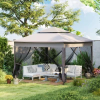 Outsunny 11' x 11' Pop Up Canopy 2-Tier Soft Top Shelter Event Tent w/ Netting Carry Bag for Patio Backyard Garden, Grey(m-1)