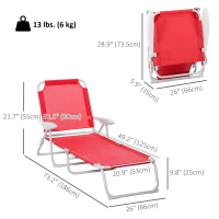 Outsunny Outdoor Sun Lounger, Folding Chaise Lounge with 4-level Adjustable Backrest, Red(m-3)