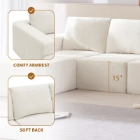 Modular U-Shaped Sectional Sofa with Ottomans, Spring Pack, Fully Compressed Luxury Cloud Chenille Floor Couch, 110" L x 72" W x 30" H, Beige(m-6)