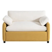 Oversized Chenille Single Sofa Chair with 2 Throw Pillows, Extra-Wide Seat, Modern Upholstered Armchair, 50" L x 43" W x 34" H, Cream+Yellow(m-2)