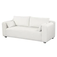 Boucle Fabric Loveseat Sofa with One-Piece Seat Frame, Extra Wide Domed Arms, 2-3 Seat Couch with 2 Pillows, 82" L x 36" W x 34" H, White(m-14)