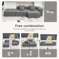L-Shaped Tufted Modular Sectional Sofa with 4 Pillows, High-Density Foam, Minimalist Corduroy Fabric Couch, 105.5" L x 45" W x 31.5" H, Gray(m-7)