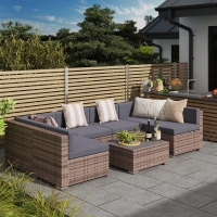 Outsunny 7 Pieces Patio Furniture Set, Rattan Conversation Set Garden Wicker Sofa Set with Washable Cushions and Coffee Table, All Weather PE Rattan Sectional Sofa, Grey
