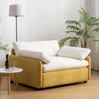 Oversized Chenille Single Sofa Chair with 2 Throw Pillows, Extra-Wide Seat, Modern Upholstered Armchair, 50" L x 43" W x 34" H, Cream+Yellow(m-1)