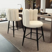 HOMCOM Faux Cashmere Bar Stools Set of 2 Counter Height Bar Stools with Back for Home Kitchen, 20.5"x19.7"x36.6", Cream(m-8)
