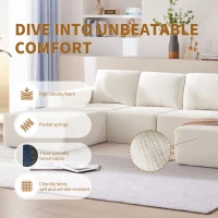 Modular U-Shaped Sectional Sofa with Ottomans, Spring Pack, Fully Compressed Luxury Cloud Chenille Floor Couch, 110" L x 72" W x 30" H, Beige(m-4)