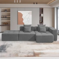 L-Shaped Tufted Modular Sectional Sofa with 4 Pillows, High-Density Foam, Minimalist Corduroy Fabric Couch, 105.5" L x 45" W x 31.5" H, Gray(m-8)