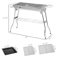 Outsunny Charcoal Barbecue Grill Stainless Steel Portable Folding Charcoal BBQ Grill Stainless Steel Camp Picnic Cooker(m-3)
