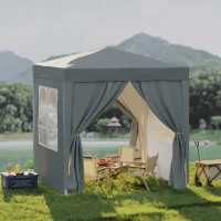 Outsunny 6.6'x6.6' Pop Up Canopy Tent with Sidewalls, Instant Sun Shelter Camping Gazebo with Carry Bag, Grey(m-1)