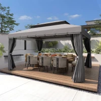 Outsunny 13' x 10' Patio Gazebo, Double Roof Outdoor Gazebo Canopy Shelter with Netting & Curtains, Strong Aluminum Frame, Dark Grey(m-9)