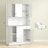 HOMCOM 71" Kitchen Pantry Cabinet, Tall Storage Cabinet with Microwave Stand, Modern Kitchen Hutch with Countertop, 6 Doors, Storage Drawer, 3 Adjustable Shelves for Living Room, Dining Room, White(m-3)